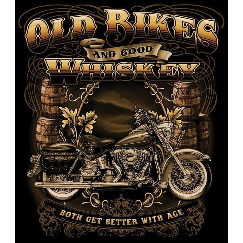 VINTAGE OLD BIKES WHISKEY MOTORCYCLE BIKER BLACK TEE SHIRT SIZE XL adult TS270 Image 1