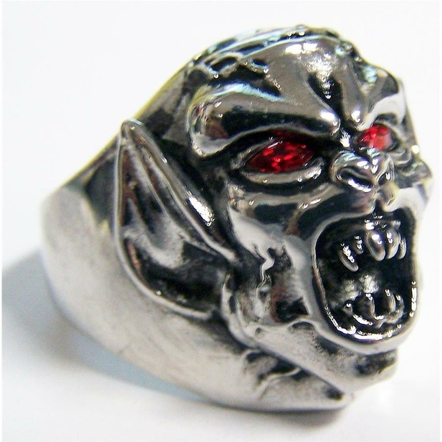 DEMON MONSTER RED EYES STAINLESS STEEL RING size 9 - S-544 biker MENS womens Image 1