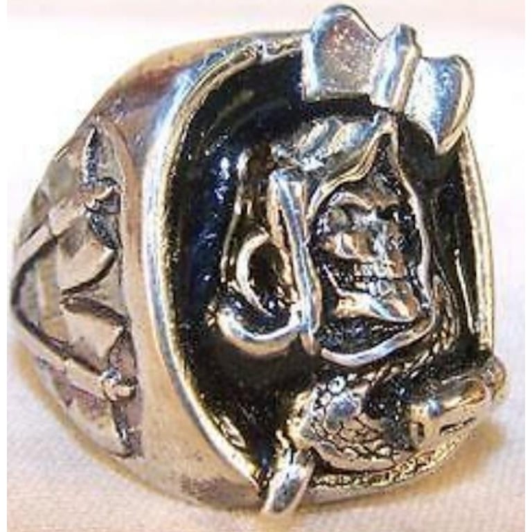 DELUXE GRIM REAPER WITH HATCHET SILVER BIKER RING BR 146 jewelry mens DEATH Image 1