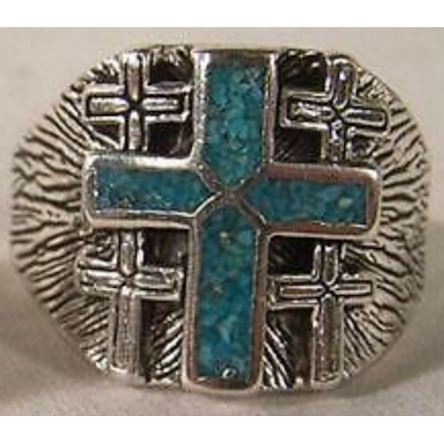 DELUXE COLORED CROSS FIELD SILVER BIKER RING BR18R-BLUE jewelry mens CROSSES Image 1