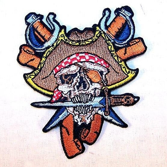1 EMBROIDERED PIRATE PATCH P-388 iron on patches sew pirates matey swords Image 1