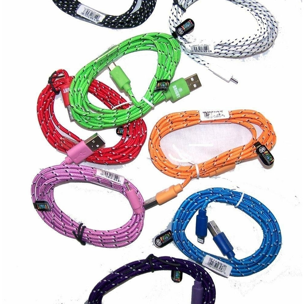 5 CORDS ANDROID CLOTH CABLE BULK LOT cell accessory micro usb PHONE charger Image 1