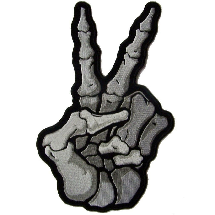 large JUMBO SKELETON HAND BONES PEACE SIGN BACK PATCH 090 EMBROIDERED 11 IN Image 1