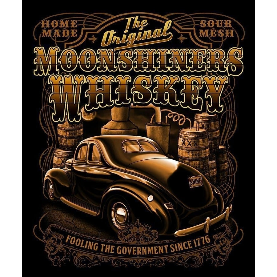 ORIGINAL MOONSHINE WHISKEY BLACK TEE SHIRT SIZE XXL adult T312 old vintage car Image 1