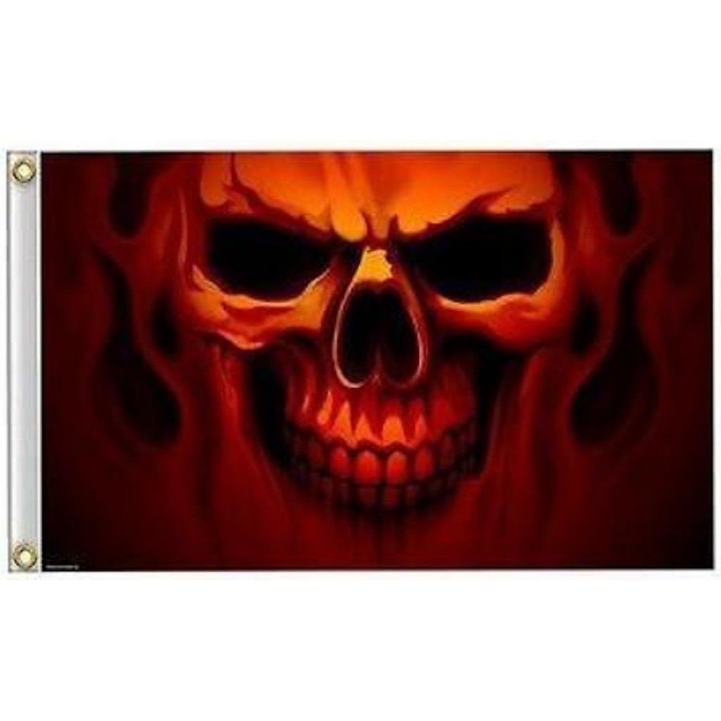 FLAMING FIRE GHOST SKULL FLAG FL370 skulls head flags 3 x 5 3x5 biker item Image 1