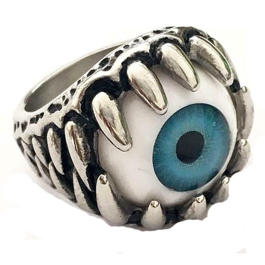 BLUE EYE BALL STAINLESS STEEL RING size 11 - S-554 biker MEN women halloween Image 1