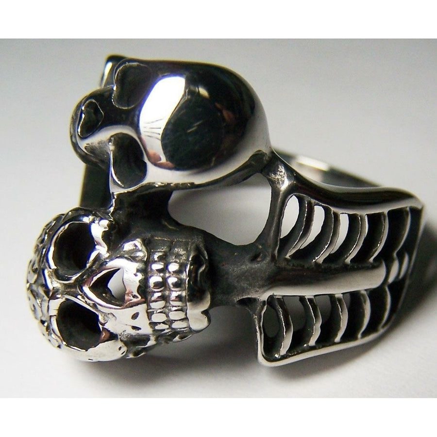WRAPPED AROUND SKELETONS STAINLESS STEEL RING size 7 - S-552 biker bones  skull Image 1