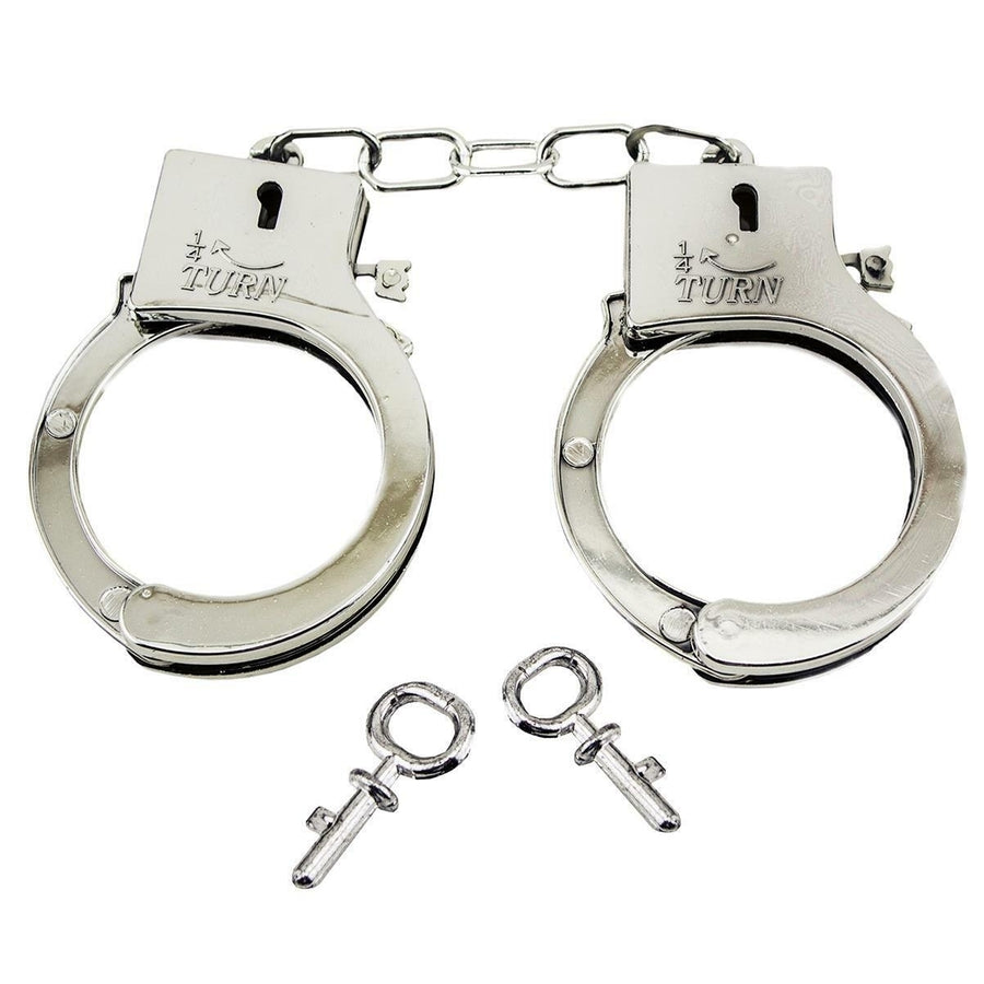 6 PAIR BULK LOT ELECTROPLATED SHINEY SILVER PLASTIC HANDCUFFS toy with keys 437 Image 1