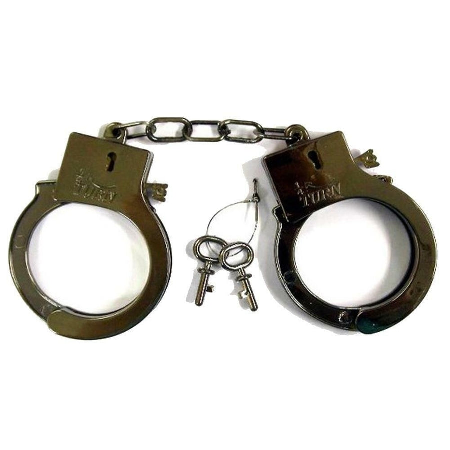 4 PAIR BULK LOT ELECTROPLATED SHINEY GREY PLASTIC HANDCUFFS toy with keys 438 Image 1