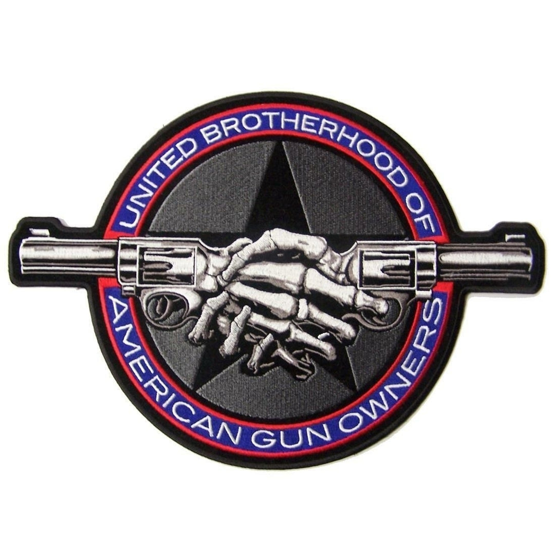 large JUMBO UNITED BROTHERHOOD HAND SHAKE GUN BACK PATCH 093 EMBROIDERED 11 IN Image 1