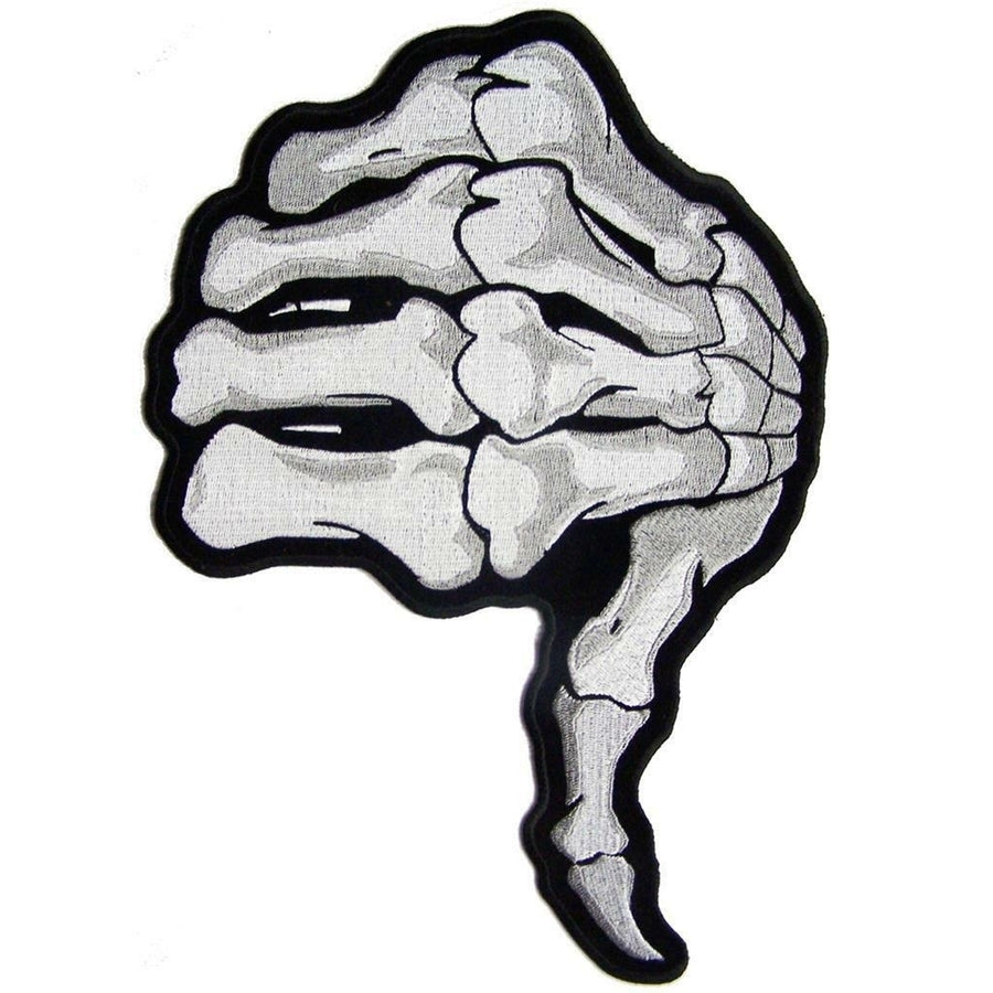 large JUMBO SKELETON HAND BONES THUMBS DOWN BACK PATCH 096 EMBROIDERED 11 IN Image 1