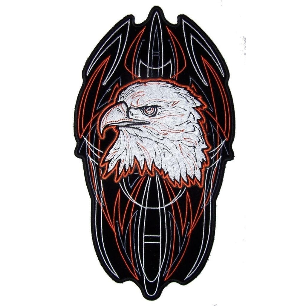 large JUMBO PINSTRIPE EAGLE HEAD BACK PATCH 094 EMBROIDERED 10 IN biker patches Image 1