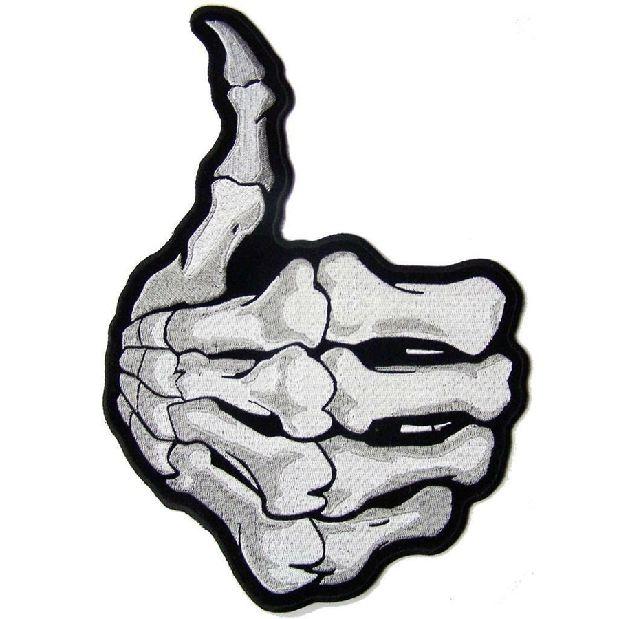 large JUMBO SKELETON HAND BONES THUMBS UP BACK PATCH 095 EMBROIDERED 11 IN Image 1