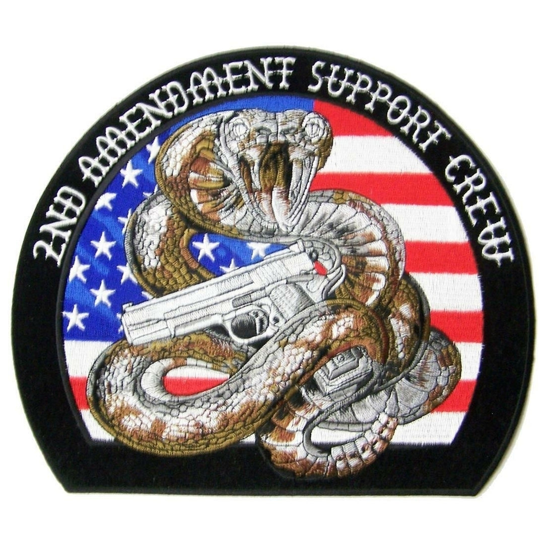 large JUMBO 2ND AMENDMENT RATTLE SNAKE GUN BACK PATCH 098 EMBROIDERED 9 IN Image 1