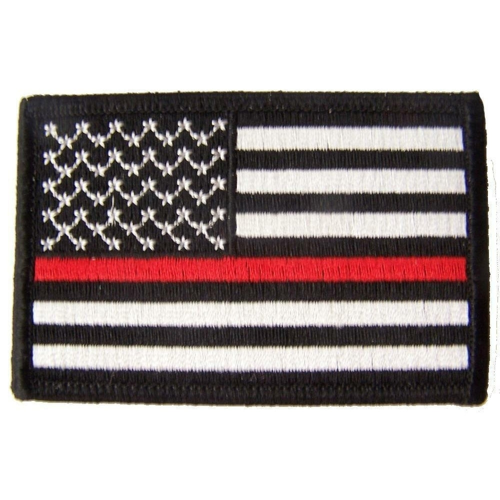 THIN RED LINE BLACK and WHITE AMERICAN FLAG ARM PATCH P5112 jacket 3" BIKER Image 1