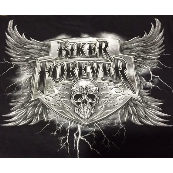 BIKER FOREVER SKULL LIGHTNING BLACK TEE SHIRT SIZE M adult TJB26  unisex Image 1