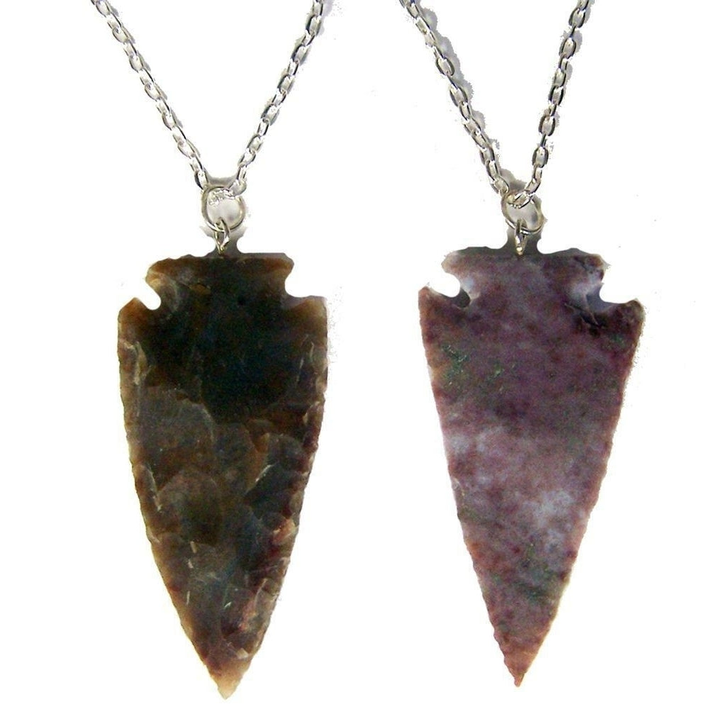 2 REAL STONE LARGE 2 INCH ARROWHEAD SILVER 18 IN LINK CHAIN NECKLACE jewelry Image 1