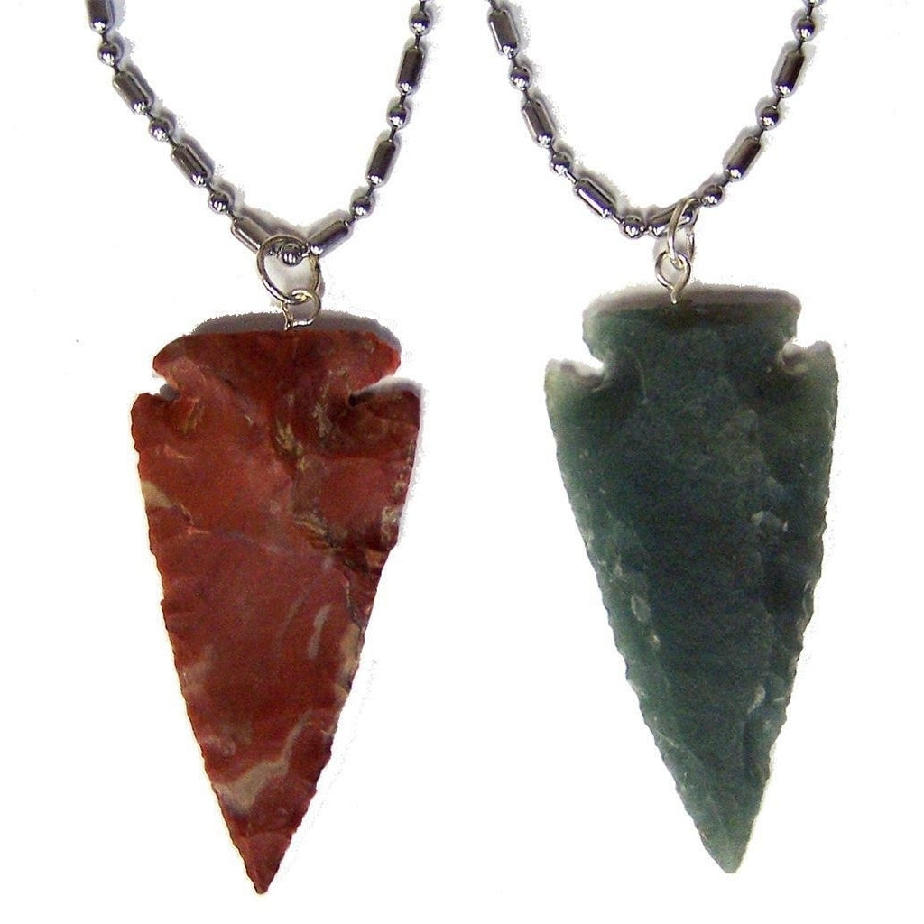 2 REAL STONE LARGE 2 INCH ARROWHEAD SILVER 24 IN STAINLESS BALL CHAIN NECKLACE Image 1