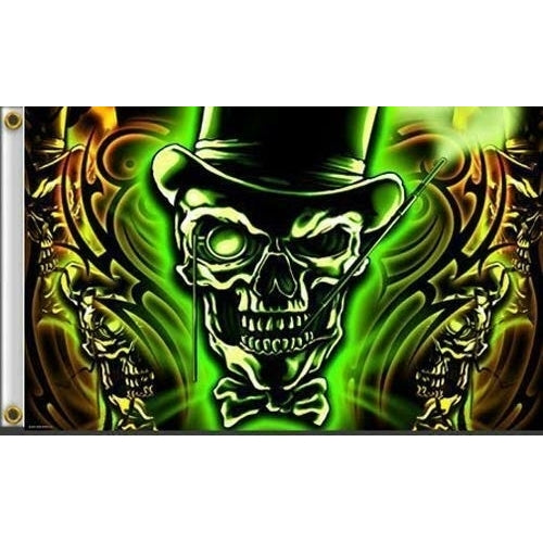 DELUXE GLOWING GREEN SKULL TOP HAT 3 X 5 FLAG FL384 bikers item LARGE 3X5 Image 1