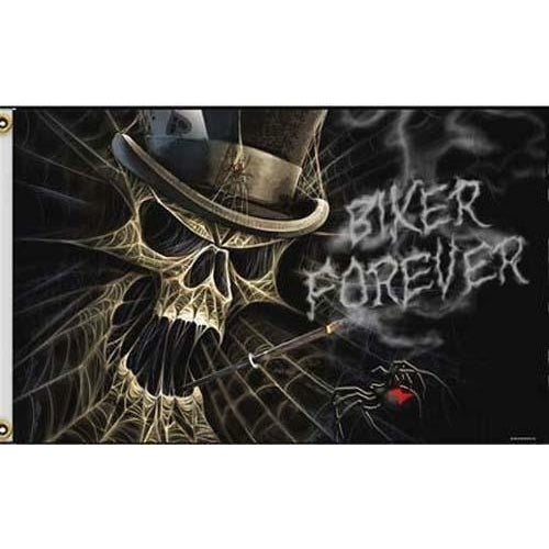 DELUXE BIKER FOREVER 3 X 5 FLAG FL417 3x5 bikers item LARGE 3X5 WEBS SKULL HAT Image 1