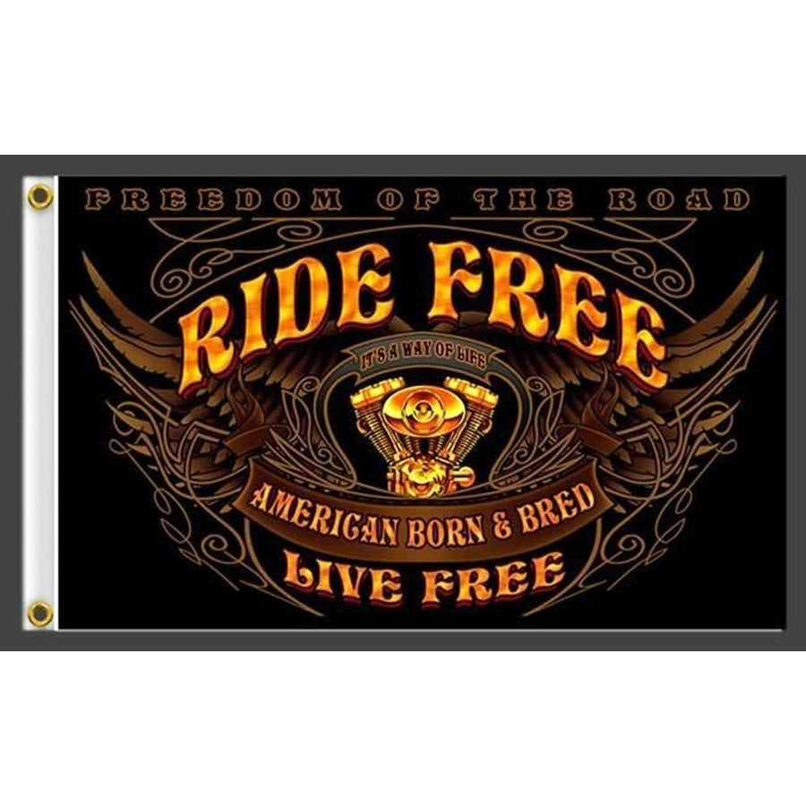 DELUXE RIDE FREE WINGS BIKE ENGINE 3 X 5 FLAG FL408 bikers item LARGE 3X5 Image 1