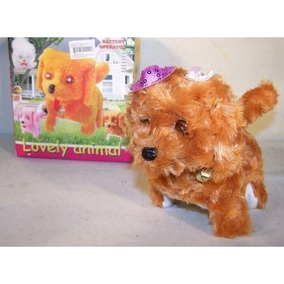 2 FUZZY WALKING BARKING TOY MOVING DOG play pet battery operated LIGHT EYES Image 1