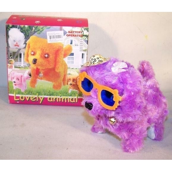 2 SUNGLASS FUZZY WALKING BARKING TOY MOVING DOG battery operated LIGHT EYES Image 1