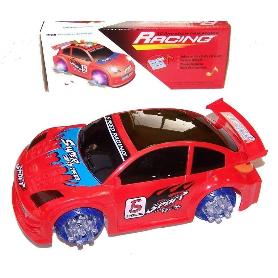 RED BATTERY OPERATED BUMP AND GO RACE CAR light up racing toy flashing music Image 1