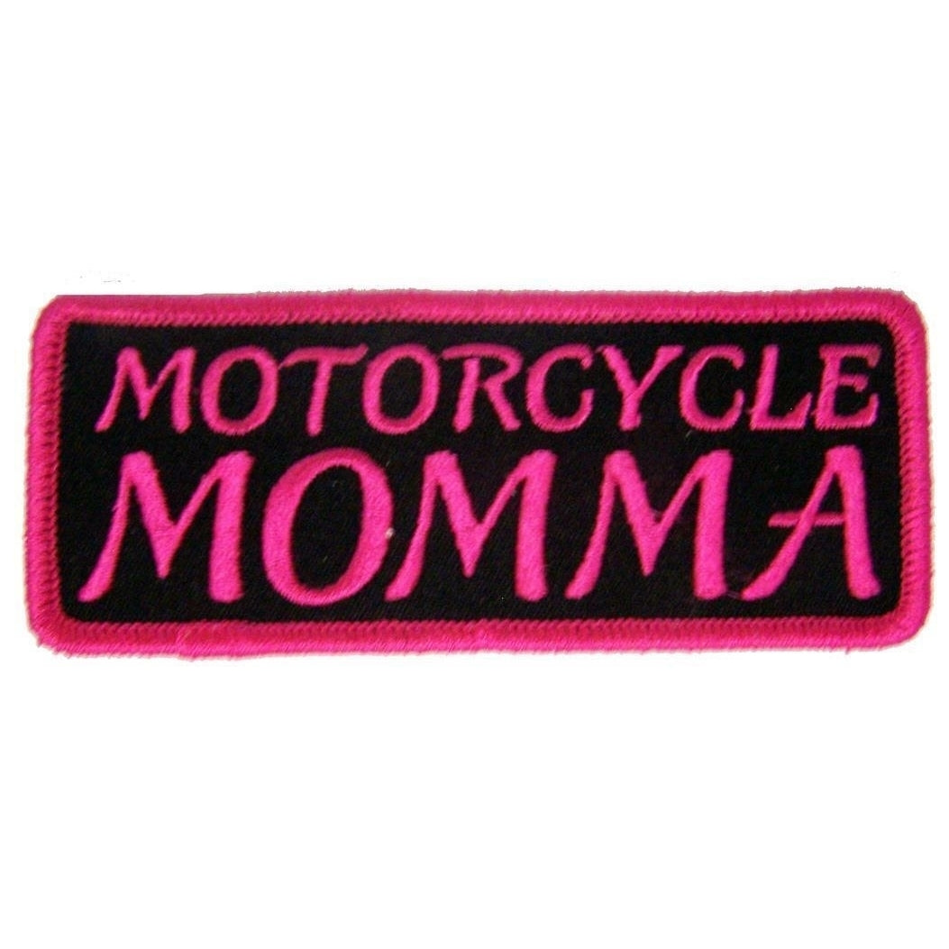 PINK MOTORCYCLE MOMMA EMBROIDERED IRON ON PATCH P9336 jacket 4" BIKER SEW ON Image 1