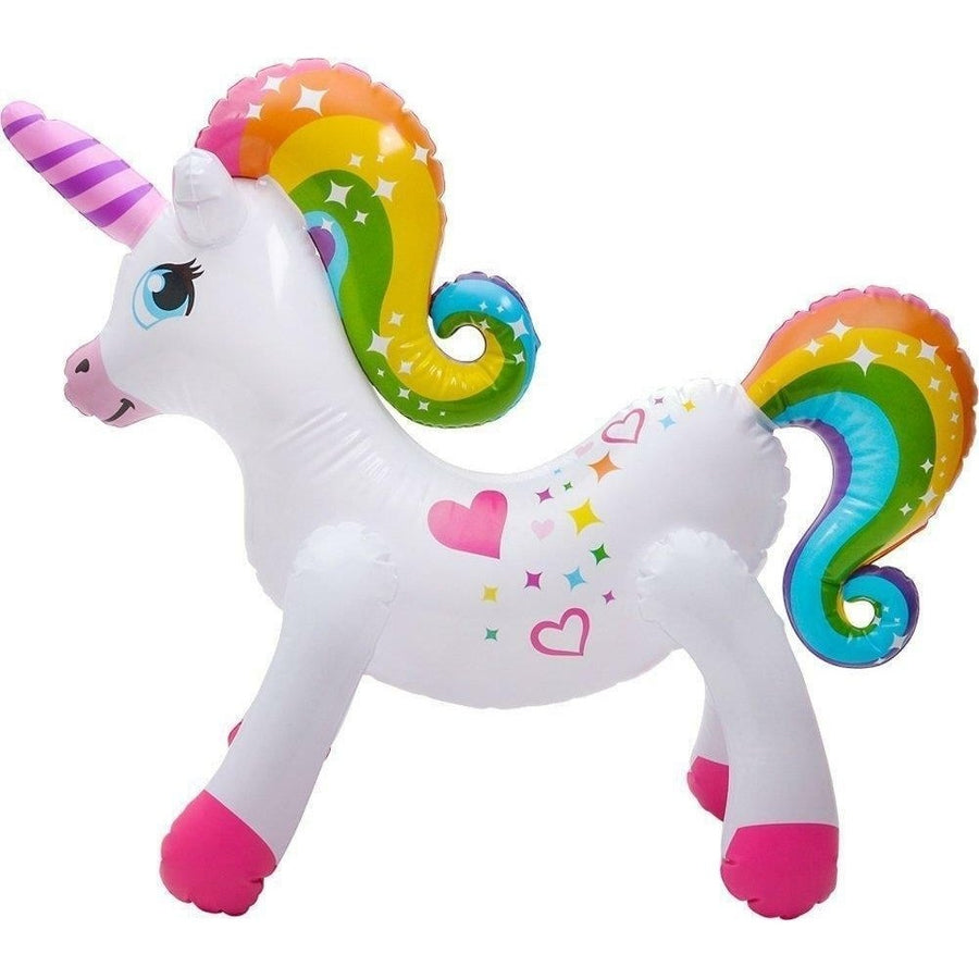 2 WHITE RAINBOW UNICORN WITH HEARTS INFLATE TOY  large 24 inches blowup toy Image 1