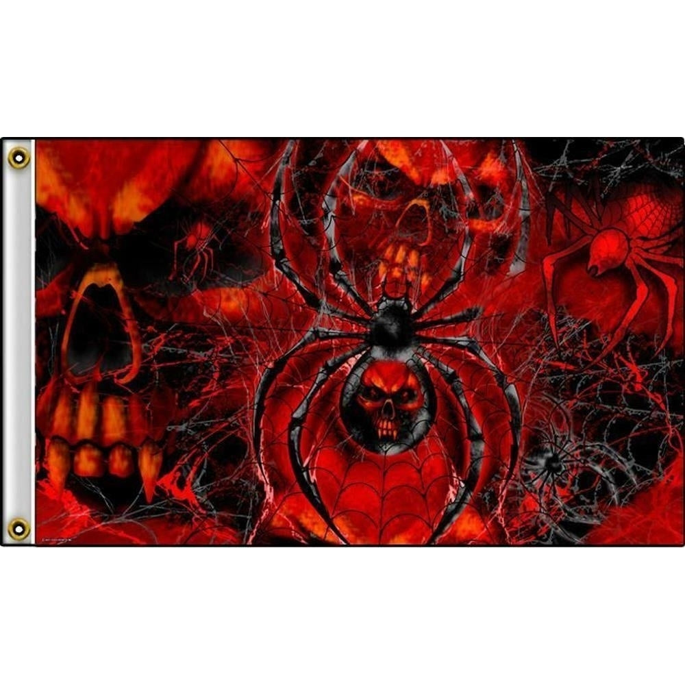 BLACK WIDOW SPIDERS SKULLS 3 X 5 FLAG FL378 bikers item LARGE 3X5 SKELETONS Image 1