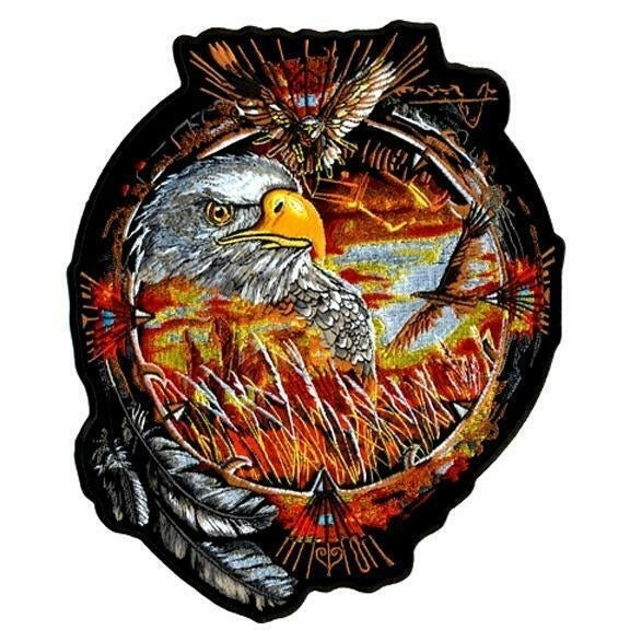 SUPER JUMBO 11" EAGLE DREAM CATCHER JACKET BACK PATCH JBP106 EMBROIDERED EAGLES Image 1