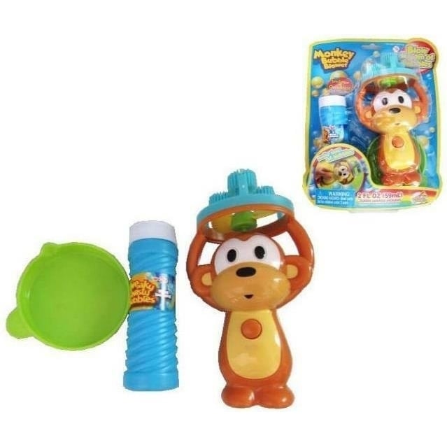 MONKEY BUBBLE BLOWER MACHINE 3 wand battery operated blowing bubblles with fluid Image 1