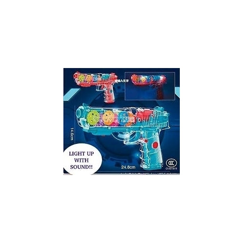 LIGHT UP MECHANICAL TOY GUN WITH MUSIC and MOVING GEARS TY481 10 INCHES kids Image 1