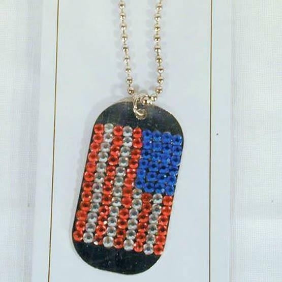 12 wholesale BULK LOT AMERICAN FLAG CRYSTAL DOG TAG NECKLACE ball chain military Image 1