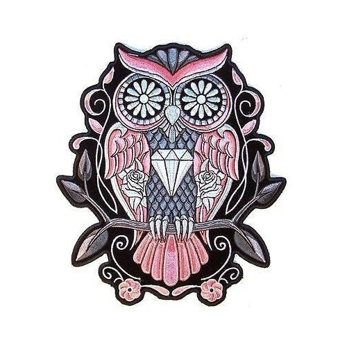 DELUXE JUMBO EMBROIDERIED JEWEL SUGAR OWL 9 IN PATCH owls retro JP60 patches Image 1