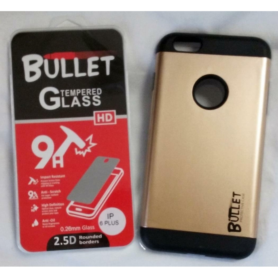 GOLD IPHONE6 PLUS BULLET CELL PHONE CASE and IMPACT RESISTANT PROTECTIVE GLASS Image 1