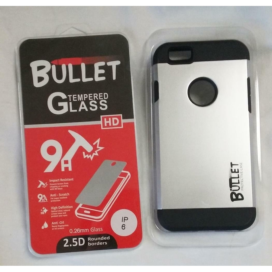 SILVER BULLET HARD CELL PHONE CASE and IMPACT RESISTANT PROTECTIVE GLASS IPHONE6 Image 1