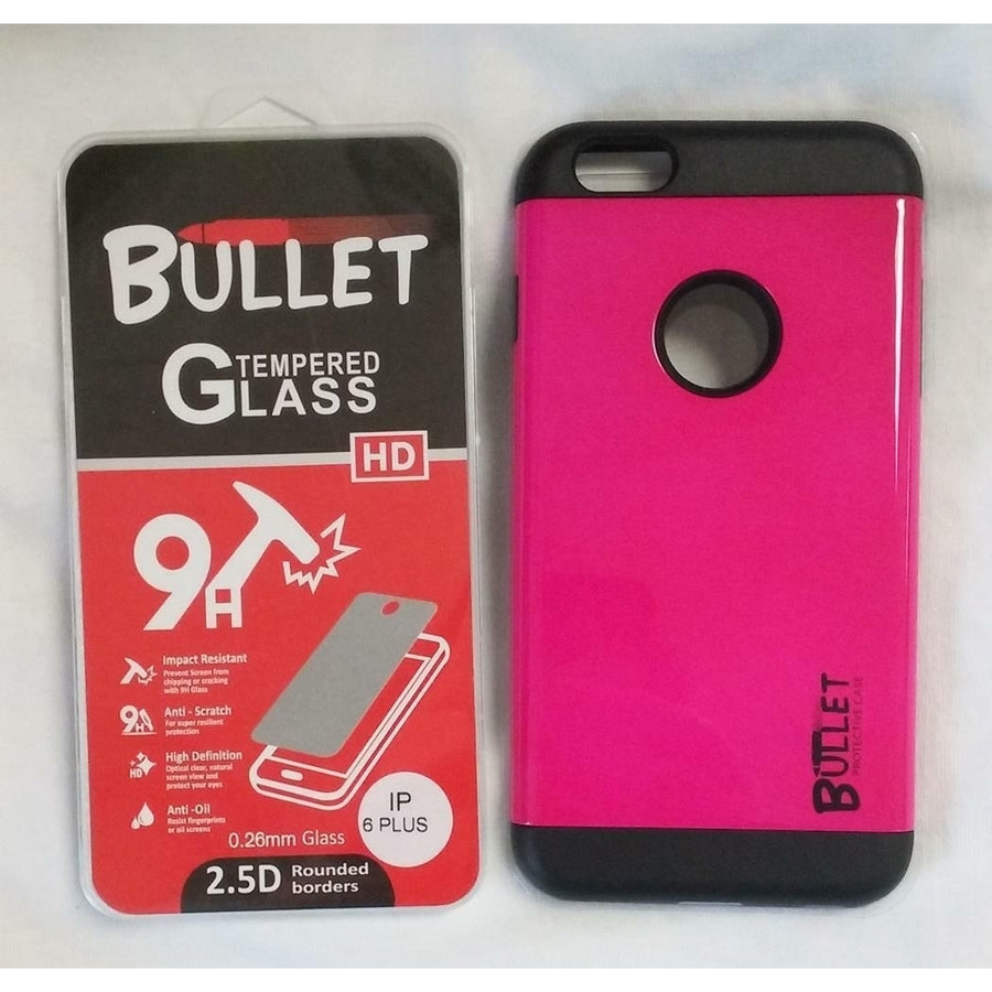 HOT PINK IPHONE6 PLUS BULLET CELL PHONE CASE and IMPACT RESISTANT PROTECTIVE GLASS Image 1