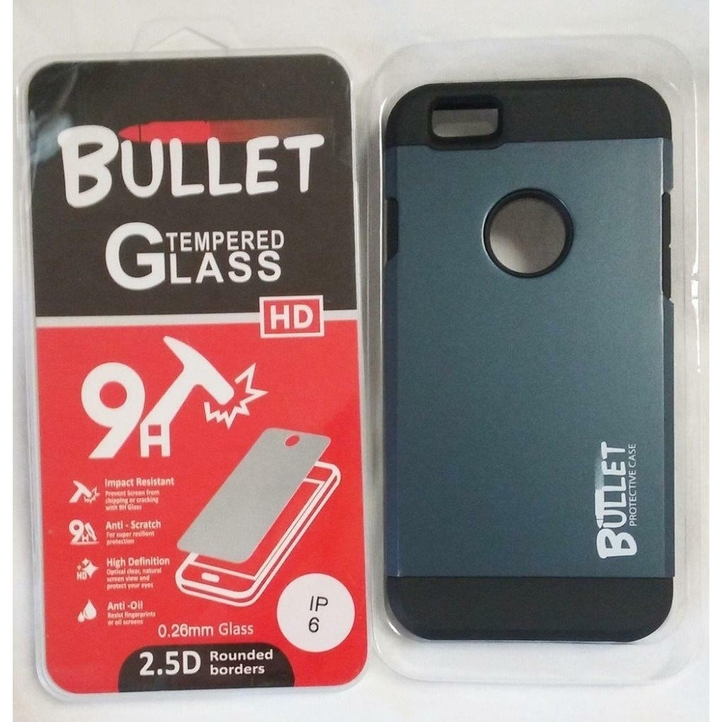 GREY BULLET HARD CELL PHONE CASE and IMPACT RESISTANT PROTECTIVE GLASS IPHONE6 Image 1