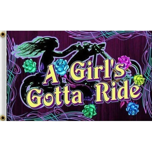 A GIRLS GOTTA RIDE 3 X 5 FLAG FL377 bikers item LARGE 3X5 motorcycle LADY bike Image 1