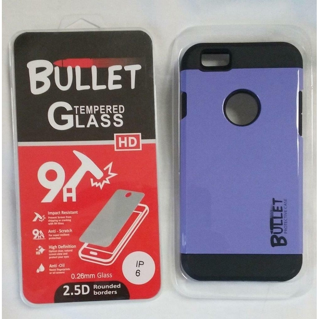 PURPLE BULLET HARD CELL PHONE CASE and IMPACT RESISTANT PROTECTIVE GLASS IPHONE6 Image 1