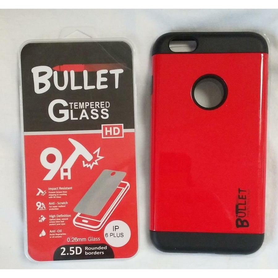 RED IPHONE6 PLUS BULLET CELL PHONE CASE and IMPACT RESISTANT PROTECTIVE GLASS Image 1