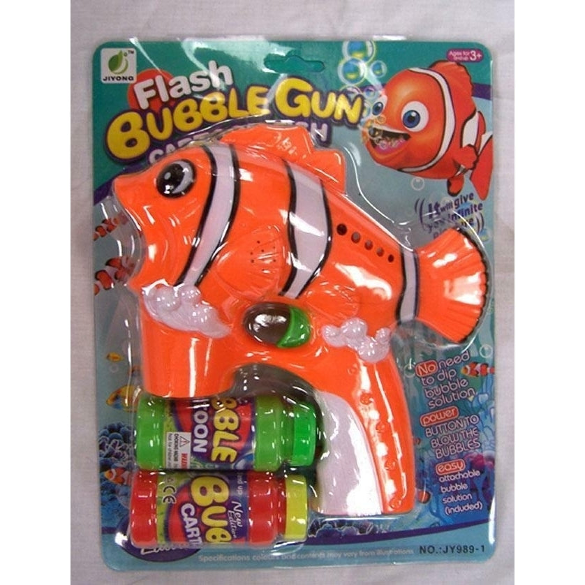 ORANGE LIGHT UP CLOWN FISH BUBBLE GUN WITH SOUND bottle bubbles maker machine Image 1
