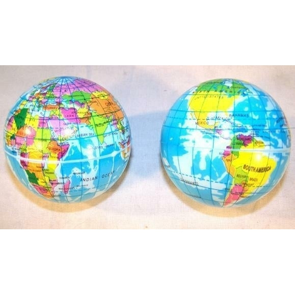 6 WORLD GLOBE MAP BOUNCE BALLS novelty squeeze novelty toy bouncing play ball Image 1