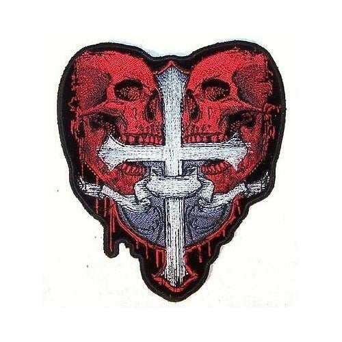 DELUXE EMBRODIERED CROSS RED SKULLS PA6903 iron on novelty biker patches SKULL Image 1