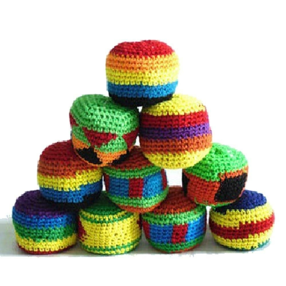 2 WOVEN KNITTED COTTON FOOT KICK SACK novelty toy kicking game ball footbag Image 1