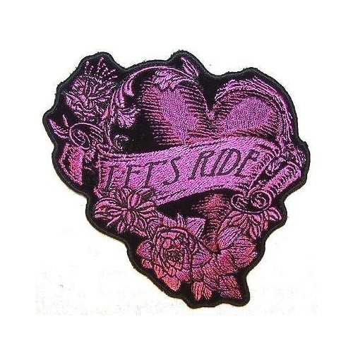 DELUXE EMBRODIERED PATCH LETS RIDE HEART PA6090 iron on novelty biker patches Image 1