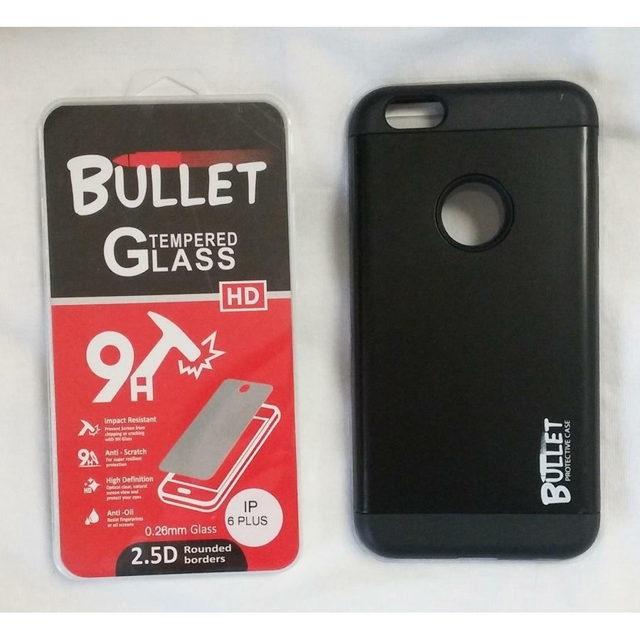 BLACK IPHONE6 PLUS BULLET CELL PHONE CASE and IMPACT RESISTANT PROTECTIVE GLASS Image 1
