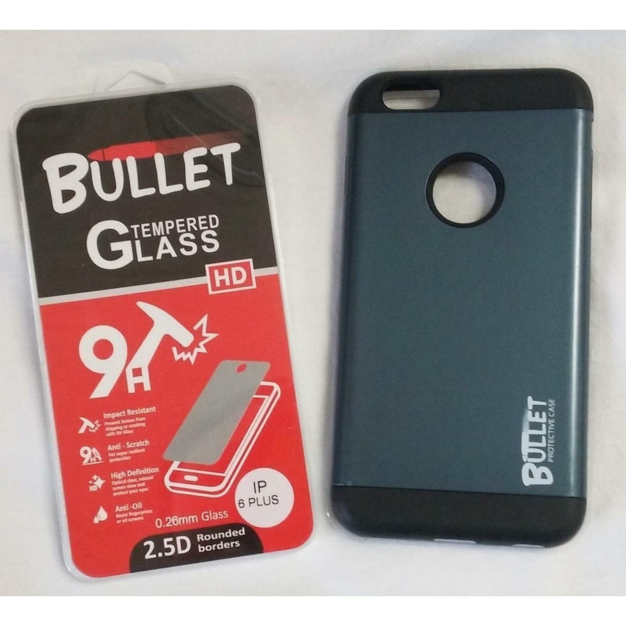 GREY IPHONE6 PLUS BULLET CELL PHONE CASE and IMPACT RESISTANT PROTECTIVE GLASS Image 1